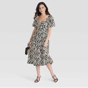 A New Day Target Women’s Black & White Tropical Leaf Print Midi Dress - Size 8